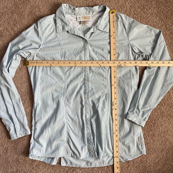 ExOfficio Insect Shield Women Large Striped Blue Outdoor Hiking LongSleeve Shirt - Picture 5 of 7